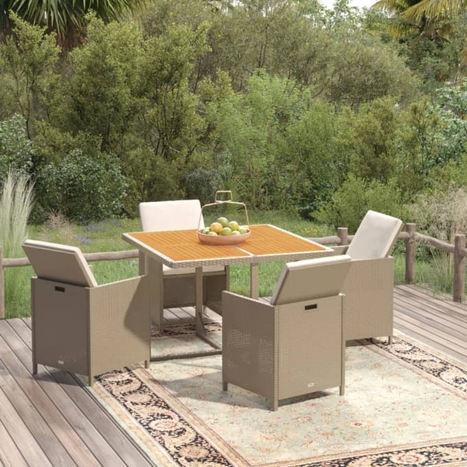 vidaXL - 5-delige - Tuinset - met - kussens - poly - rattan - beige