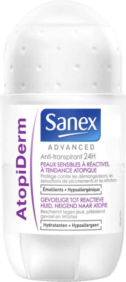 Sanex Advanced - Gevoelig - Deodorant Roller - 24h Anti-Transpirant - Geavanceerd Atopiderm - 50 ml