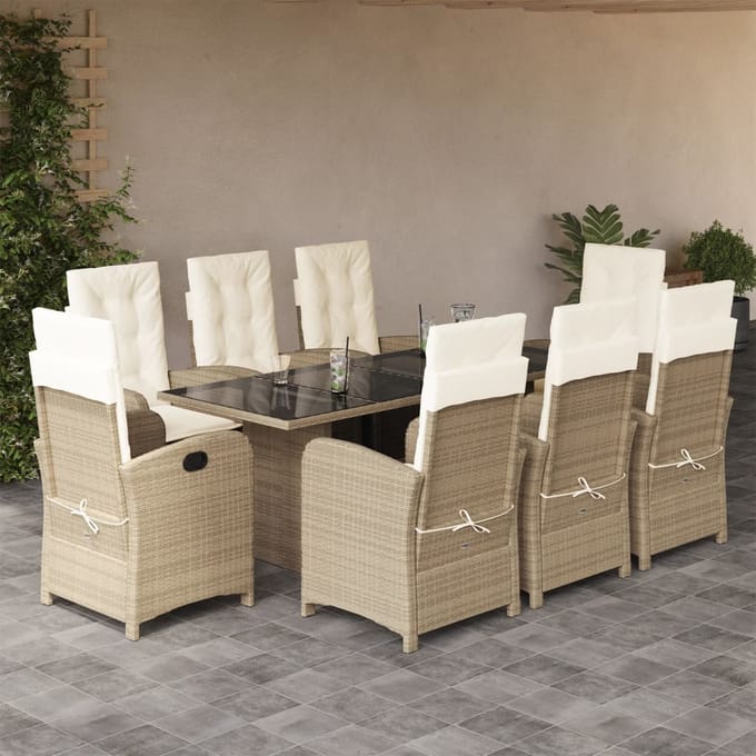 vidaXL - 9-delige - Tuinset - met - kussens - poly - rattan - beige