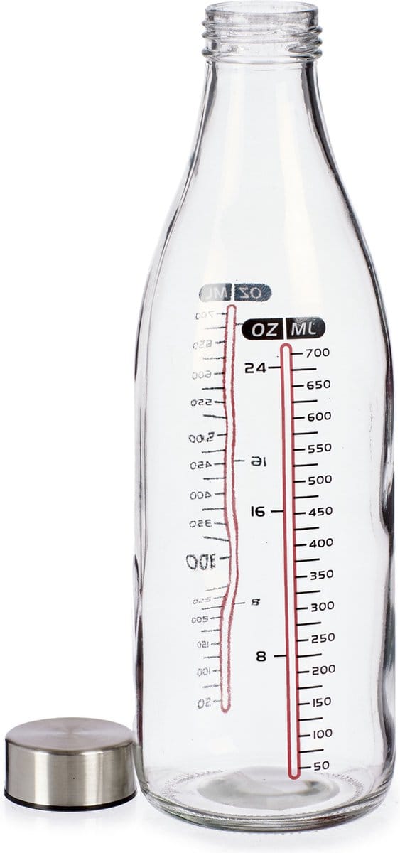 Vivalto Maatfles - 700 ml - glas - 8 x 27 cm - Azijnfles/oliefles - Afsluitbare maatbeker