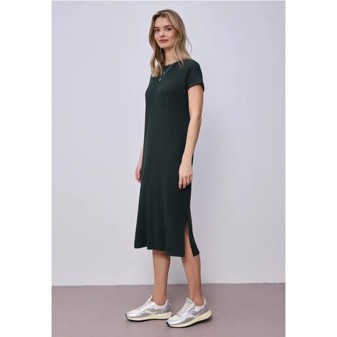 Midi-jurk van geribbelde jersey