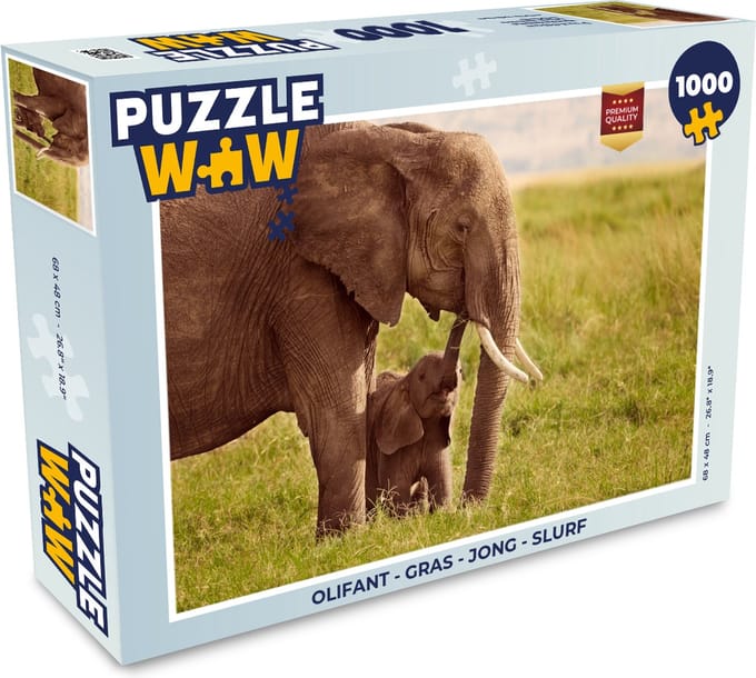 Puzzel Olifant - Gras - Jong - Slurf - Legpuzzel - Puzzel 1000 stukjes volwassenen
