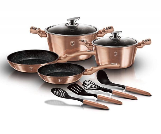 Berlinger Haus Rose Gold Serie - Granieten Pannenset - Turbo Induction - Soft-Touch Handgreep