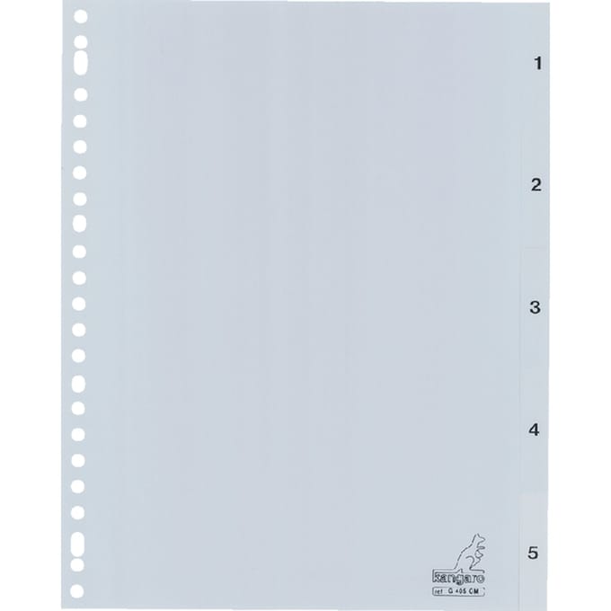 Kangaro tabbladen - A4 - 5-delig met cijfers - PP 120 micron - grijs - 23-gaats