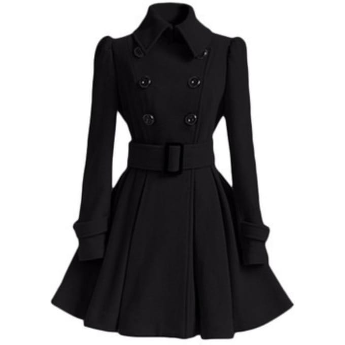 Jas Damesstijl Slim Fit Lang Dames Wollen Jas Riem Wollen Jas Dames M black
