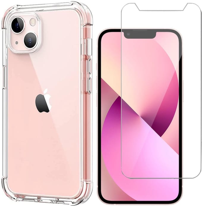Hoesje Transparant geschikt voor Apple iPhone 13 Mini - Screenprotector en Shock Proof Hoesje Case met Versterkte rand en Screen Protector
