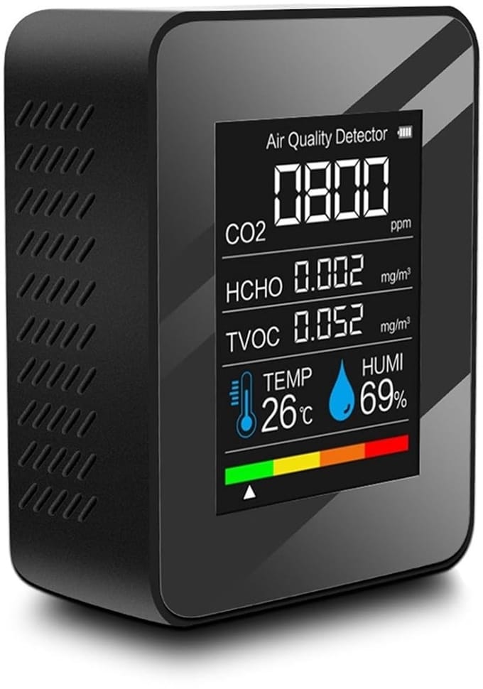 Luchtkwaliteitsmonitor - Gasdetector CO2 - Binnenlucht Meten - Real-time Detectie - Compact Formaat - Zwart