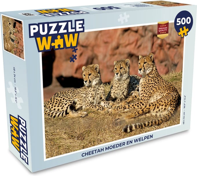 Puzzel Cheetah moeder en welpen - Legpuzzel - Puzzel 500 stukjes