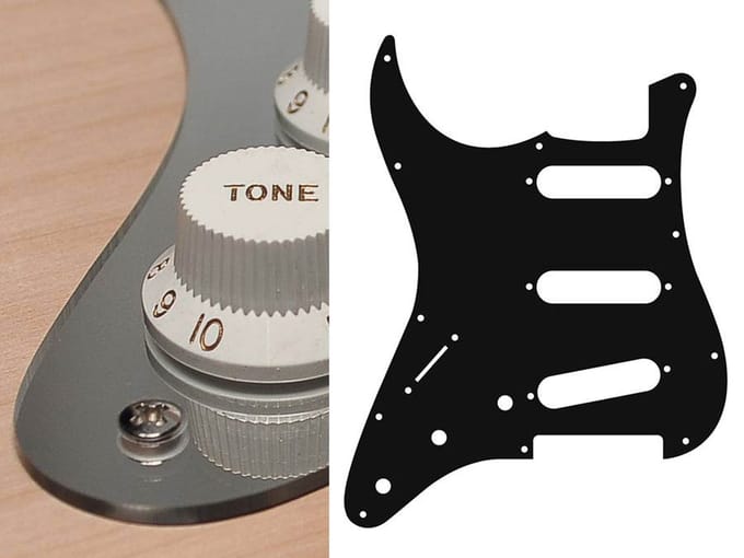 Boston SL-213-MC pickguard, Stallion, standard, SSS, 3 pot holes, 3-5 switch, lefthanded, 2 ply, mirror chrome