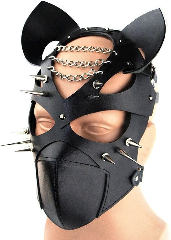 Nooitmeersaai - Leren kattenmasker met spikes