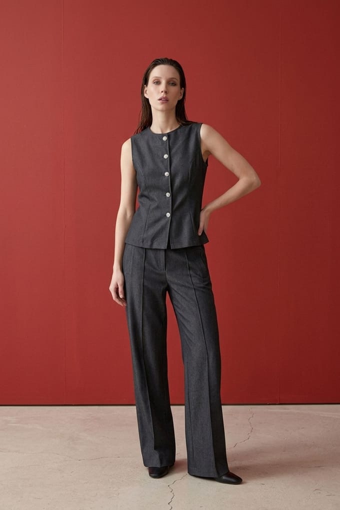 Katoenen Poplin Vest en Wijde Pantalon Set