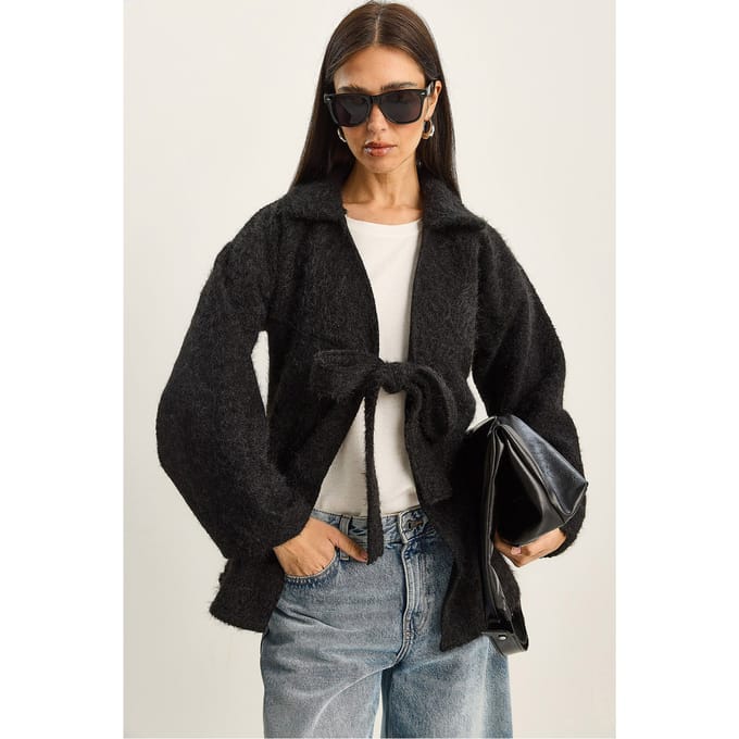 Textuur oversized V-hals cardigan met striksluiting