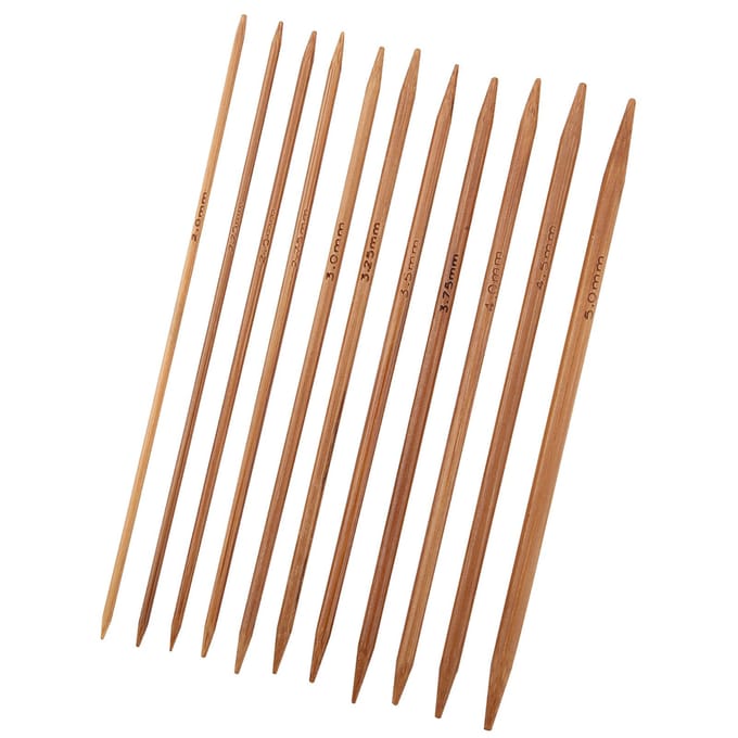 Set van 11 bamboe dubbelpuntige breinaalden, set van 11 maten (5,1 inch/13 cm) beige