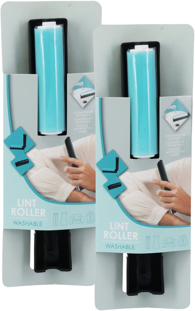 Kledingroller - 2x - kleefroller - kledingborstel - pluizenverwijderaar - herbruikbaar en wasbaar - reisformaat