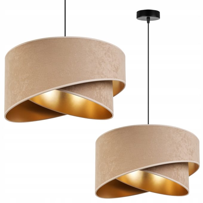 Gouden Glamour Hanglamp met Beige Kap - E27 - Verstelbaar