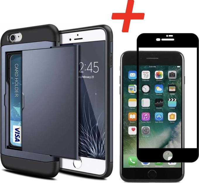 Geschikt voor Apple iPhone 7 / 8 Backcover | Donkerblauw | Pasjeshouder