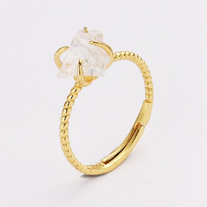 Gouden Ring Dames – Cadeau voor vrouwen – Verstelbare Ring met Bergkristal Edelsteen – Starlyte