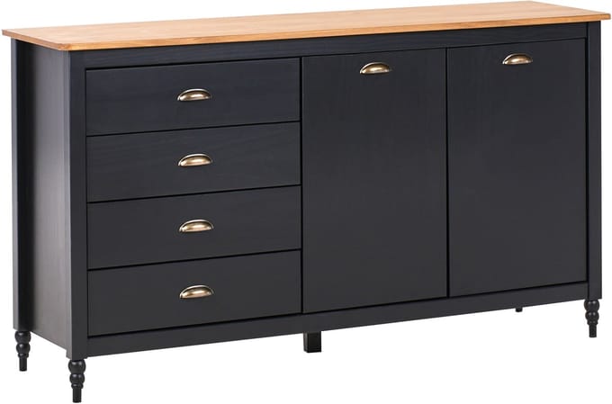 SHILLINGTON - Dressoir - Zwart/Lichthout - Dennenhout