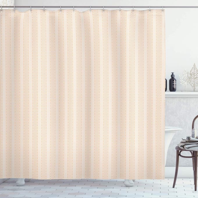 ABAKUHAUS Geometrisch Douchgordijn – Golven – 175x180 cm – Perzik/Wit