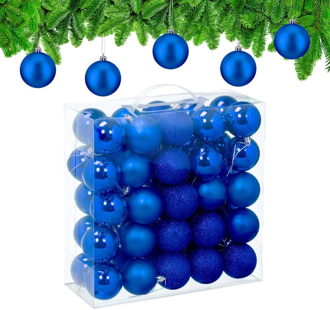 kerstballen set van 50 - Ø 6 cm - kunststof - onbreekbaar - blauw
