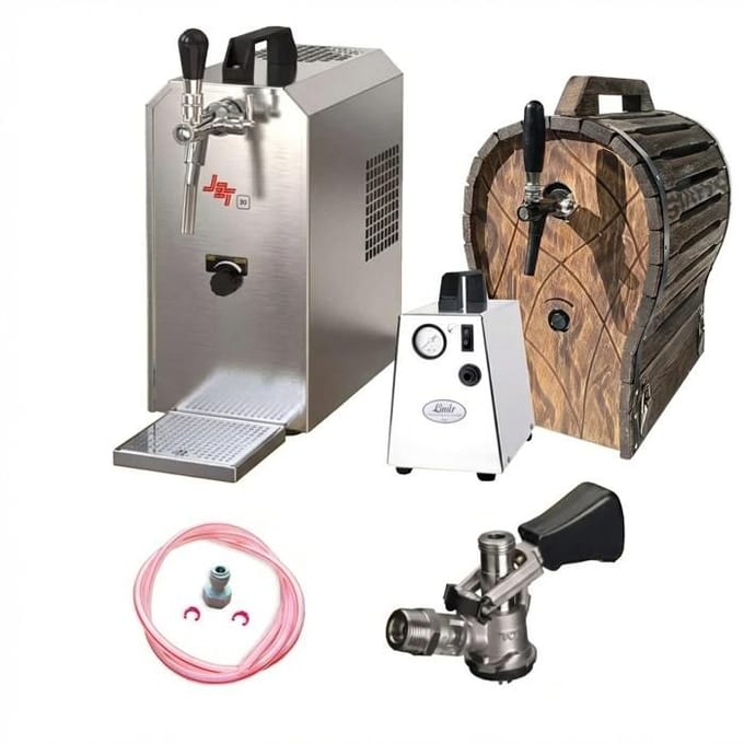 Kit Complet Système de Distribution JET 30 Valise à Bière Refroidisseur Sec 35 L/h avec Fût en Bois et Compresseur