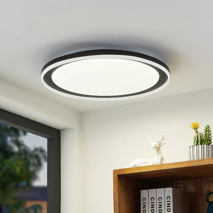 Lindby LED plafondlamp Verdan, zwart, metaal, dimbaar, CCT