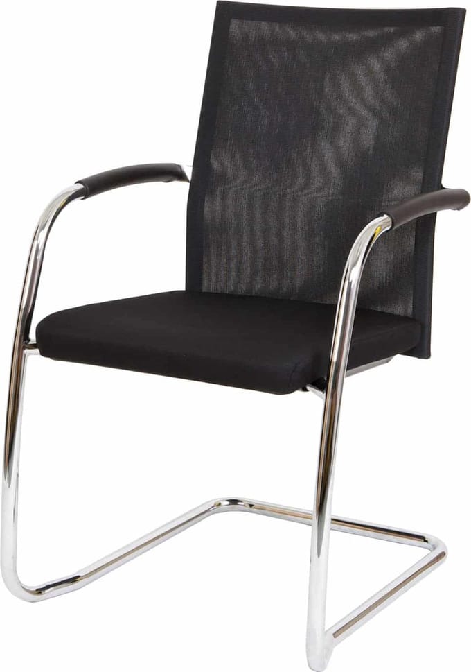 Vergaderstoel F260 slede frame met zwarte rug mesh en rode zitting