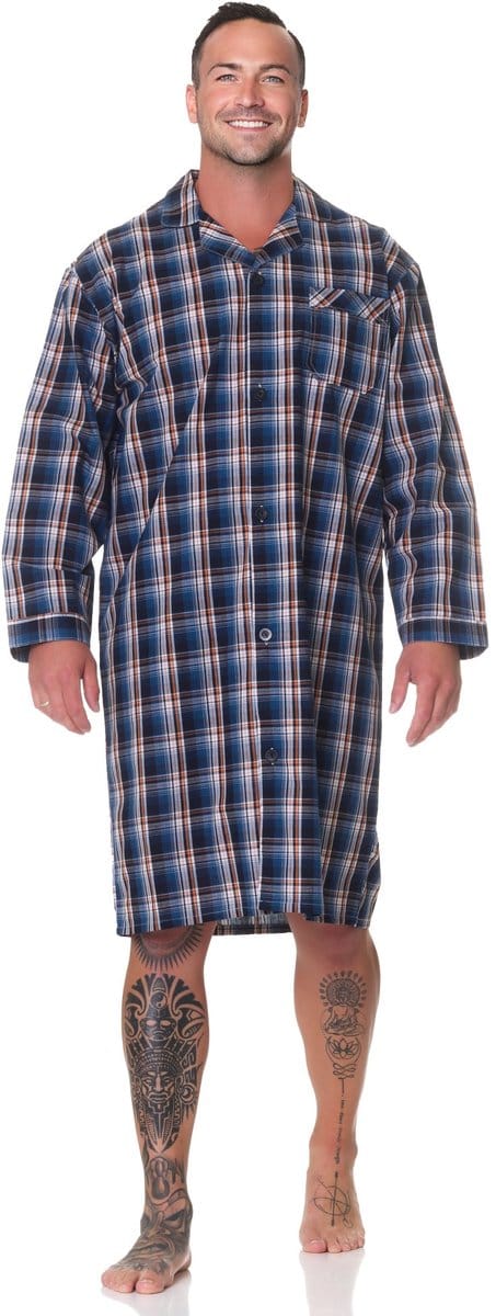 Normann geweven herennachthemd met lange mouwen en knoopsluiting - ook in oversize