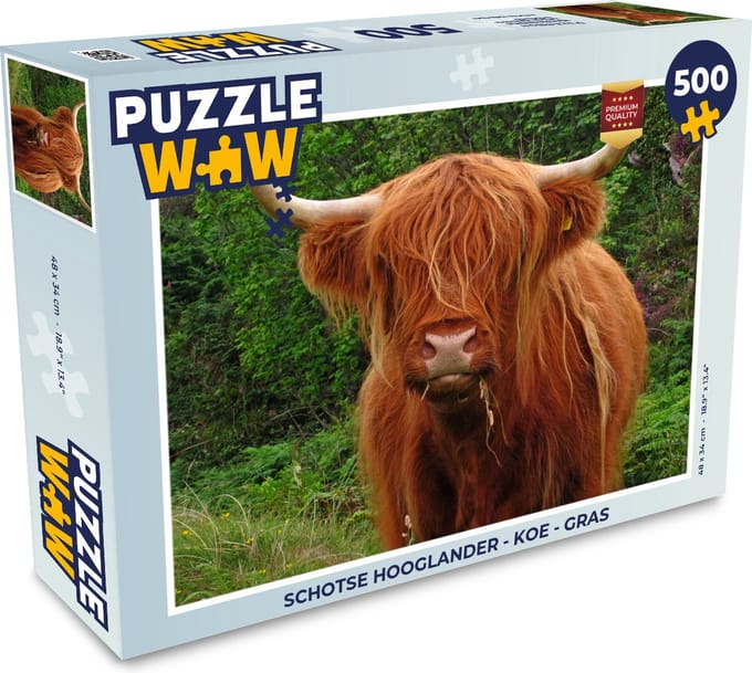 Puzzel Schotse hooglander - Koe - Gras - Legpuzzel - Puzzel 500 stukjes