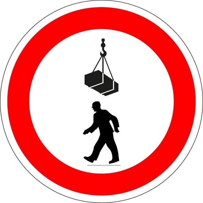 Verboden onder hangende last te gaan staan sticker 100 mm