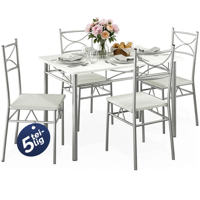 Casaria Eettafel Set 5 delige -Eettafel + 4 stoelen - Wit