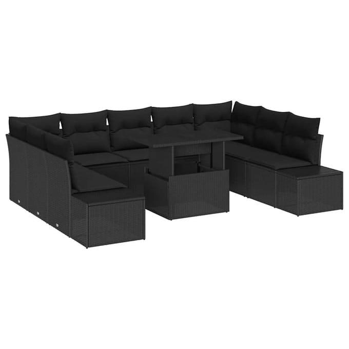 vidaXL - Tuinbank - Set - 10 - st - Zwart - poly - rattan