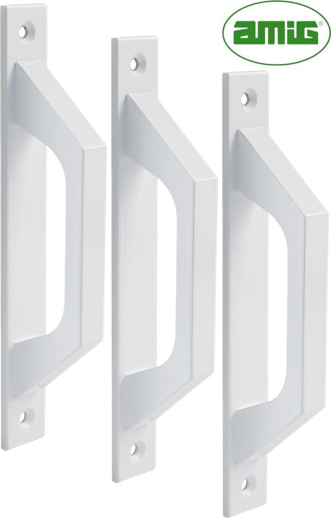 AMIG Deurgreep Schuifdeur – 198 x 25mm – Aluminium – Loftdeur - Wit - 3 Stuks