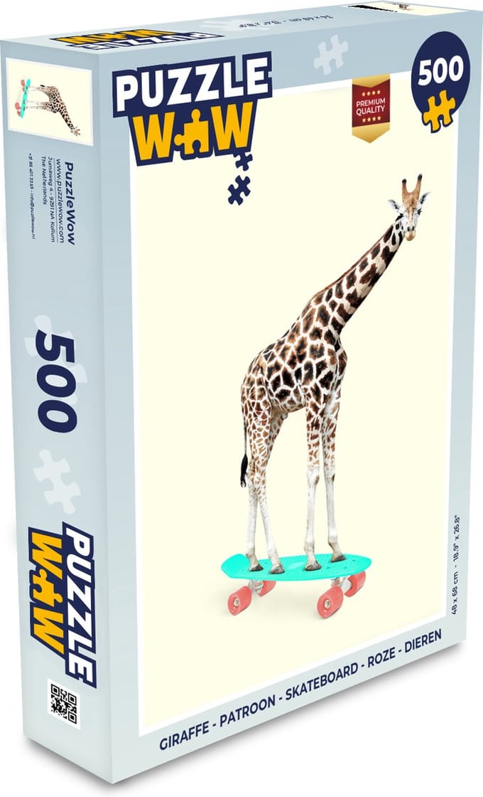 Puzzel Giraffe - Patroon - Skateboard - Roze - Dieren - Legpuzzel - Puzzel 500 stukjes