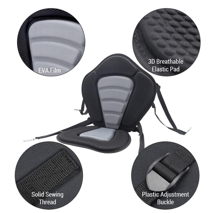 Kajakstoelkussen met Rugsteun EVA Schuim Gevoerd Bootstoelkussen Comfortabel Kano Stoelkussen With storage bag gray