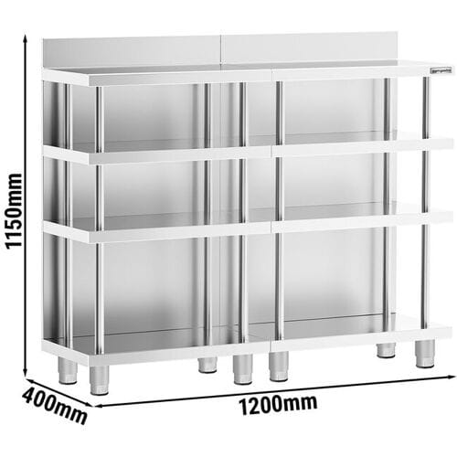 GGM Gastro Bar-Arbeitstisch - Edelstahl - 1200x400mm - mit 4 Ablagen