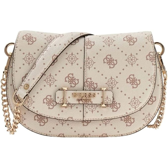 GUESS schoudertas Carrie Logo Flap Shoulder Bag Vanilla Logo crème