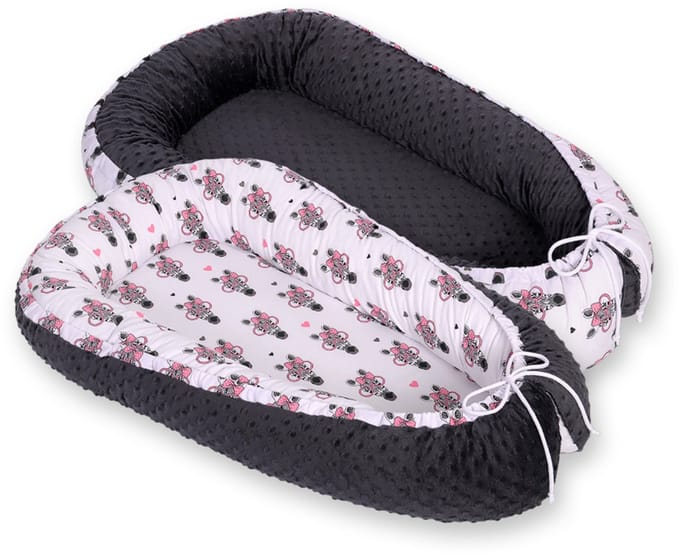 Babynest dubbelzijdig Premium Cocoon voor baby's BOBONO minky-roze zebra's