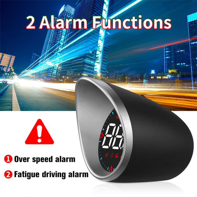 Auto HUD Auto Head-up Display Digitale snelheidsmeter Weergave Rijafstand, Kompashoek, Te hoge snelheid zwart