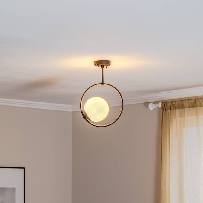 Opviq Plafondlamp Dolunay 3901 zwart, glazen kap, ring