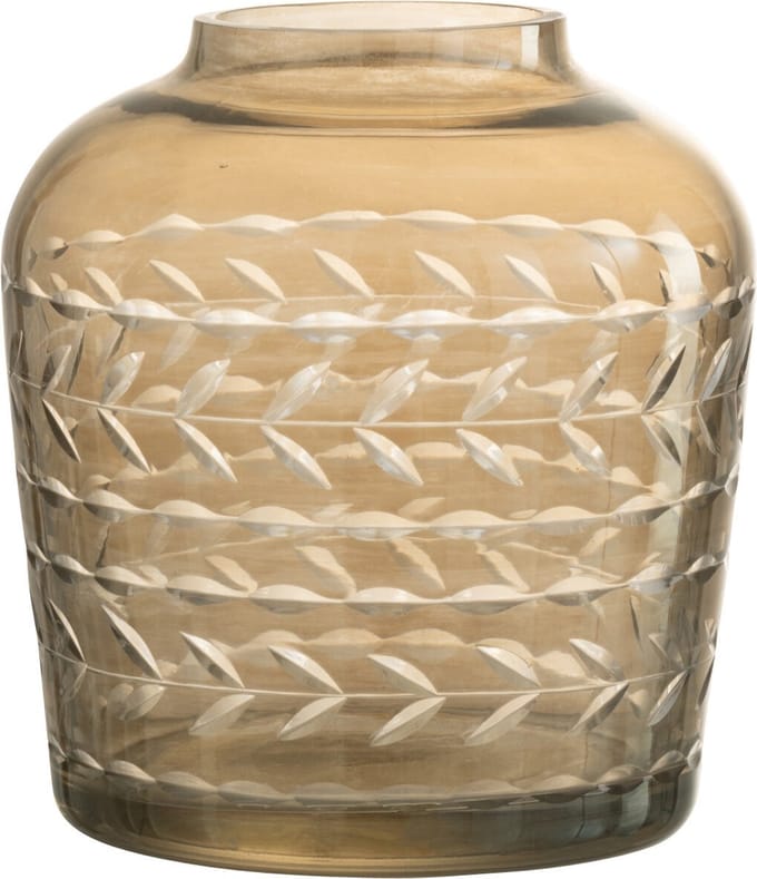 J-Line theelichthouder Tak Rond - glas - beige - 2 stuks