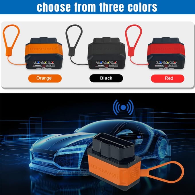 KONNWEI KW906 BT 5.0 Sans Fil OBDII Voiture Auto Outils de Diagnostic de Scan Détecteur de Voiture Testeur Scanner pour Système IOS Android, Type 2 rouge