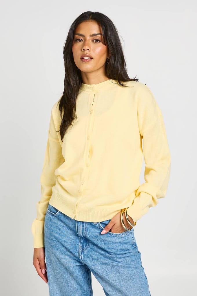 boohoo Dames Vest Met Ronde Hals En Knoopsluiting | Citroen | Maat: Medium