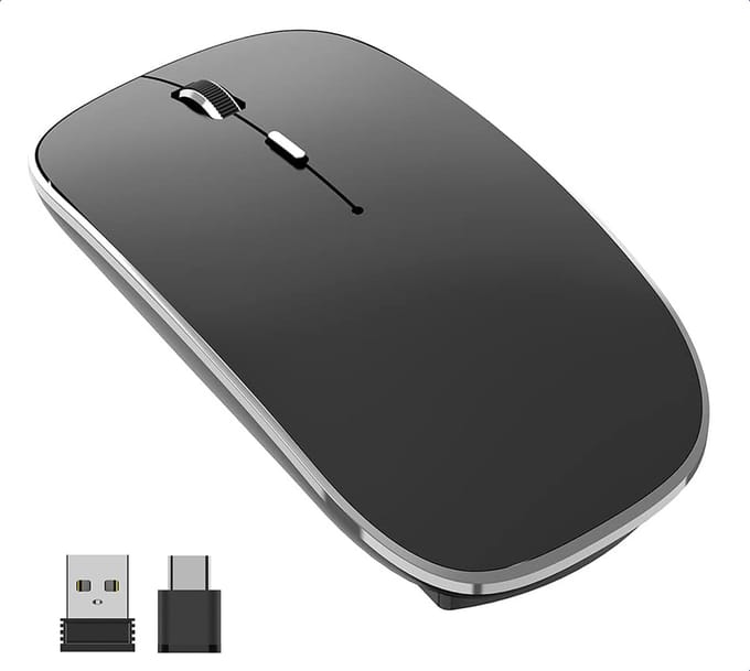 Gadgetplace Draadloze muis voor Laptop en Computer - Ergonomisch - Stille klik - USB C adapter - Zwart