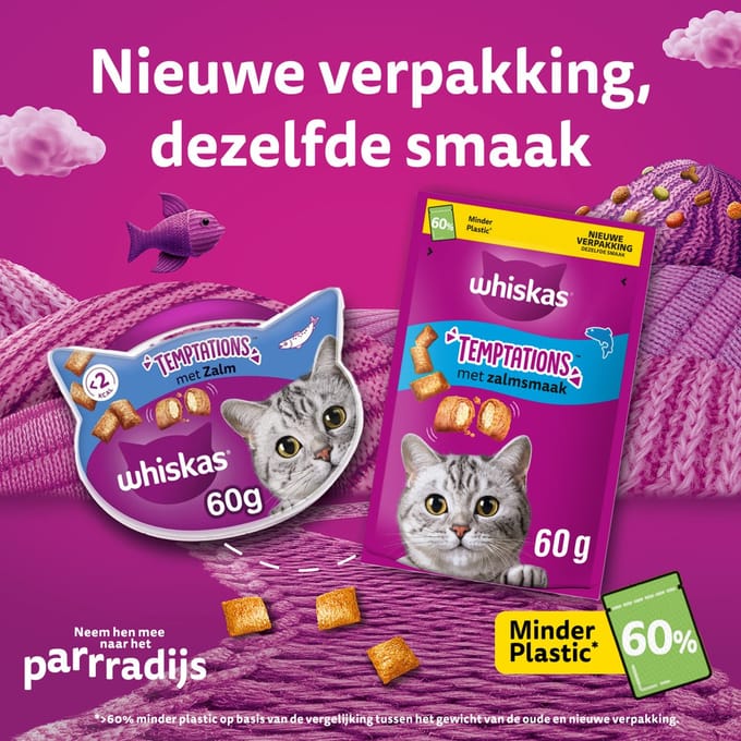 Whiskas Kattensnacks - Temptations Snoepjes - Zalm - 8x60g