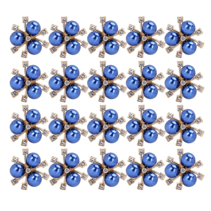 20 Pièces Fleur Perle Strass DIY Vêtement Manchette Broche Accessoires de Bijoux de ModeRouge bleu