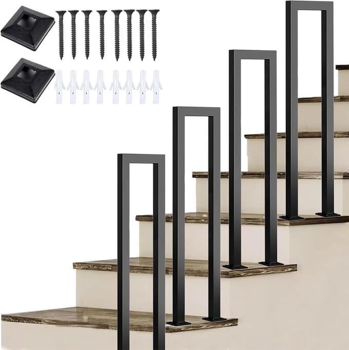 Balkon Leuning - Gangleuning Balustrade - Veilig Traplopen - U-vormig Smeedijzer - 75 cm Lengte - Zwart