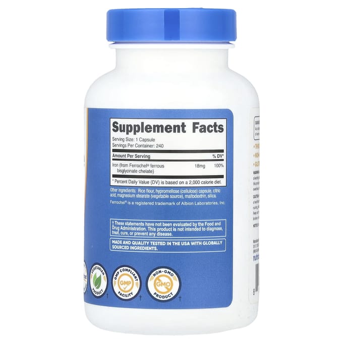 Nutricost, ijzerchelaat van Ferrochel®, 18 mg, 240 capsules