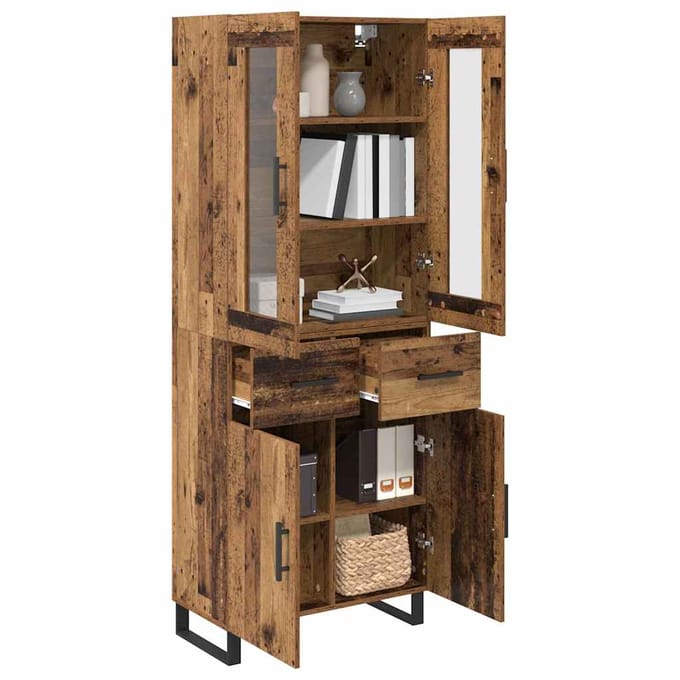 vidaXL - Highboard - 2 - st - Oud - Hout - 69,5 - x - 34 - x - 180 - cm - Bewerkt - hout