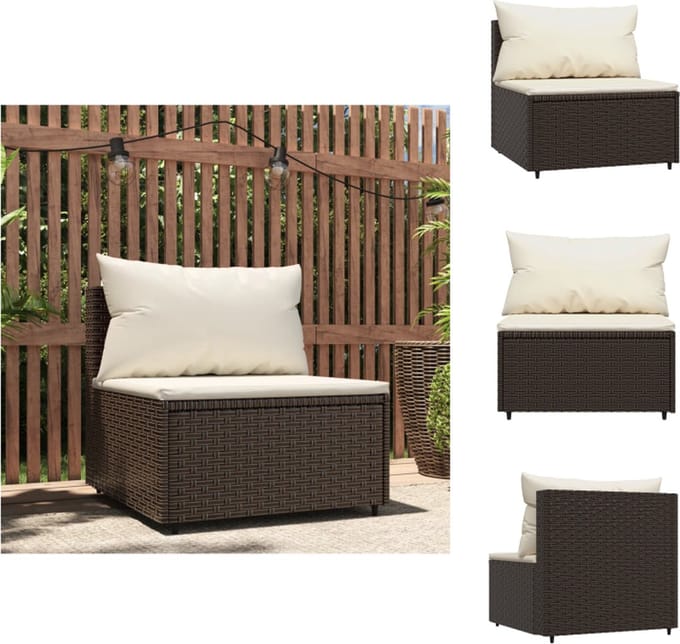 vidaXL - Tuinmiddenbank - met - kussens - poly - rattan - bruin